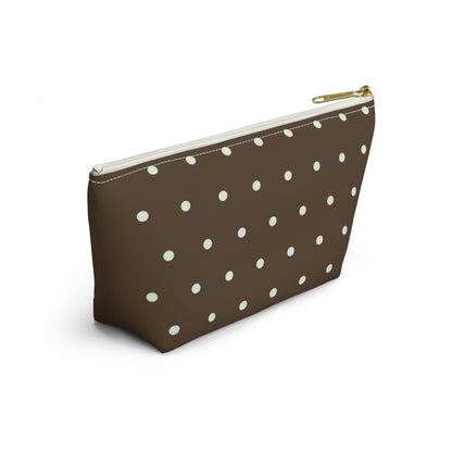 Brown Polka Dot Accessory Pouch — T‑Bottom Makeup Bag